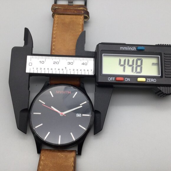 MVMT Classic Watch Men 45mm Black Date Brown Leather Band New Battery - Picture 11 of 16